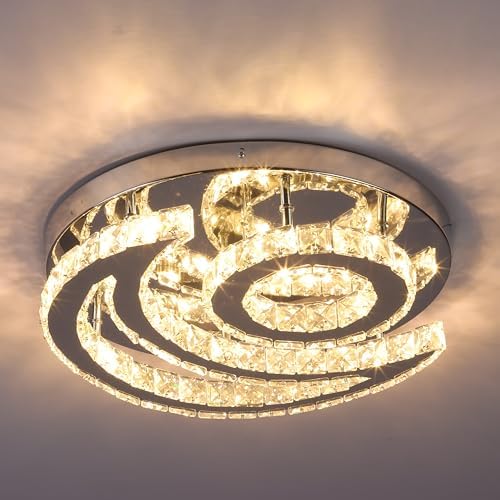 CXGLEAMING 15.7" Moon Crystal Chandelier – Dimmable LED Flush Mount Light
