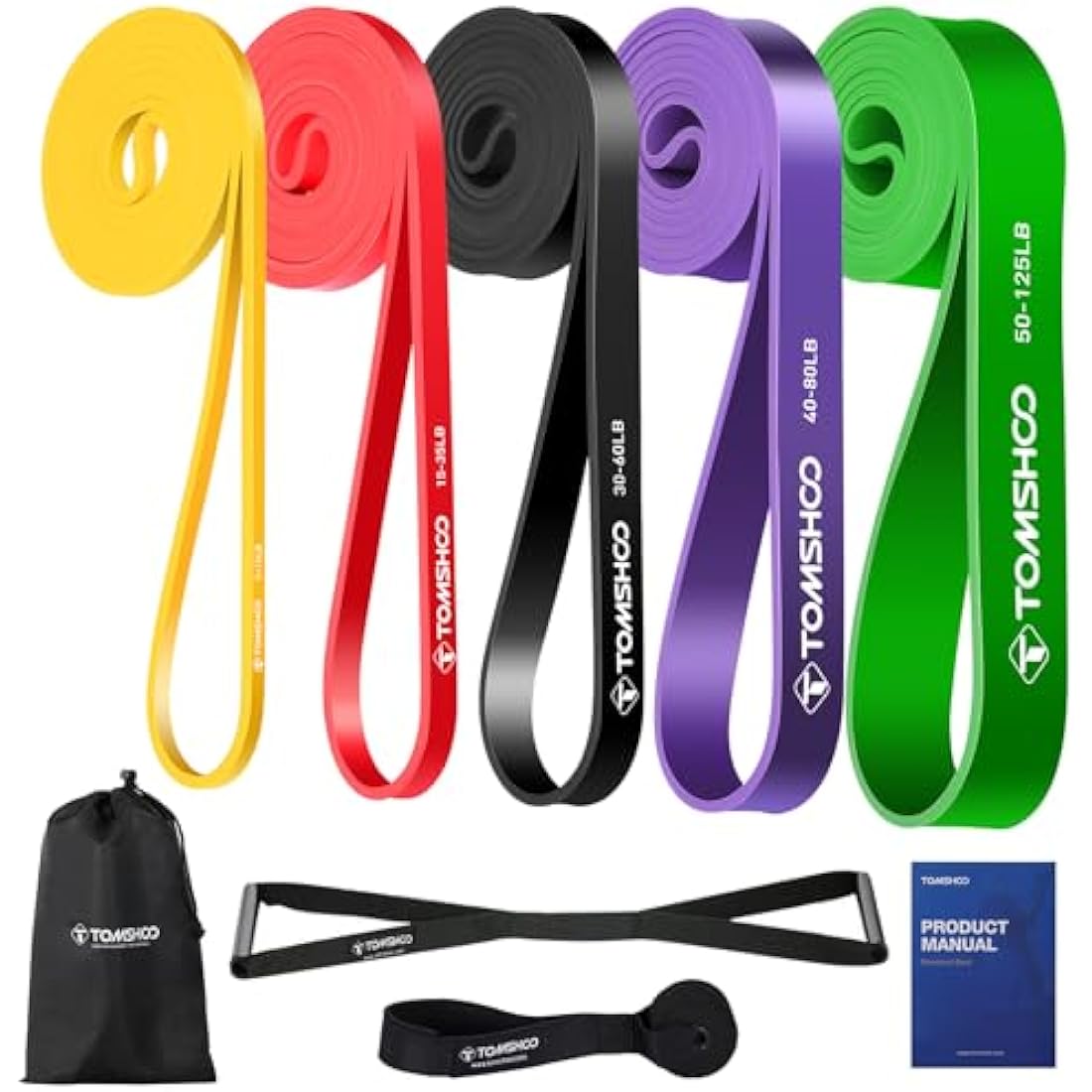 TOMSHOO 5-Pack Pull Up Assist Bands – Natural Latex Resistance Set