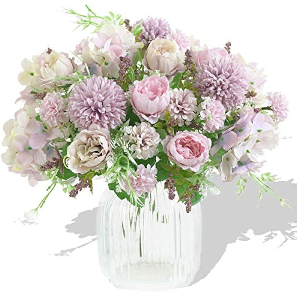Silk Peony & Hydrangea Artificial Flowers - 2 Pcs Purple Bouquet