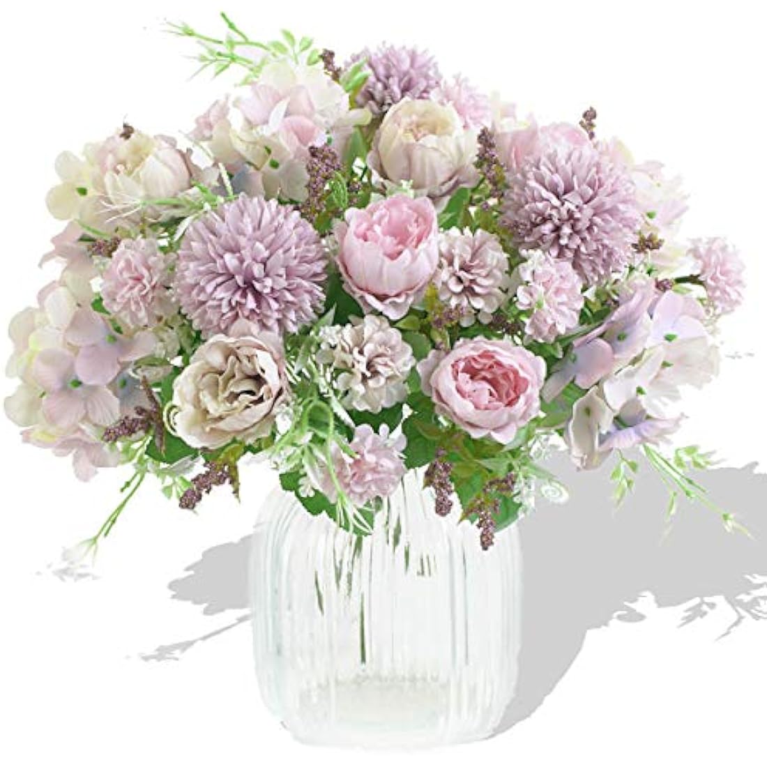 Silk Peony & Hydrangea Artificial Flowers - 2 Pcs Purple Bouquet