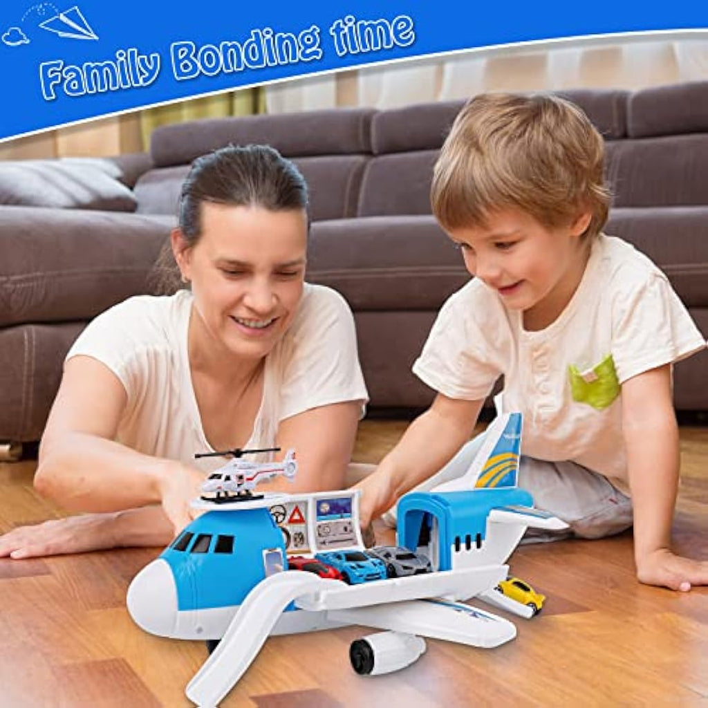 m zimoon DIY Transport Cargo Airplane Toy Set with 4 Cars & Helicopter