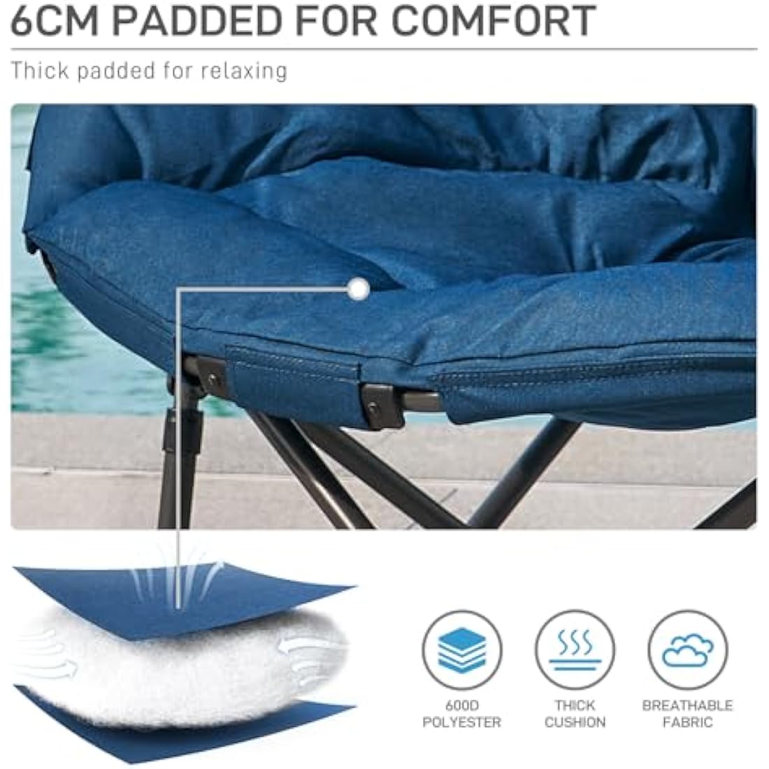 EVER ADVANCED XL Moon Chair – Heavy Duty Padded Folding Camping Chair