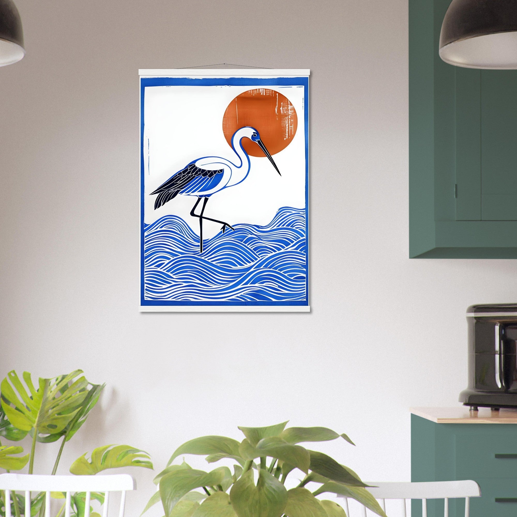 Minimalist Crane Wall Art Poster with Hanger - Japanese Ocean Prints - Modern Home Decor