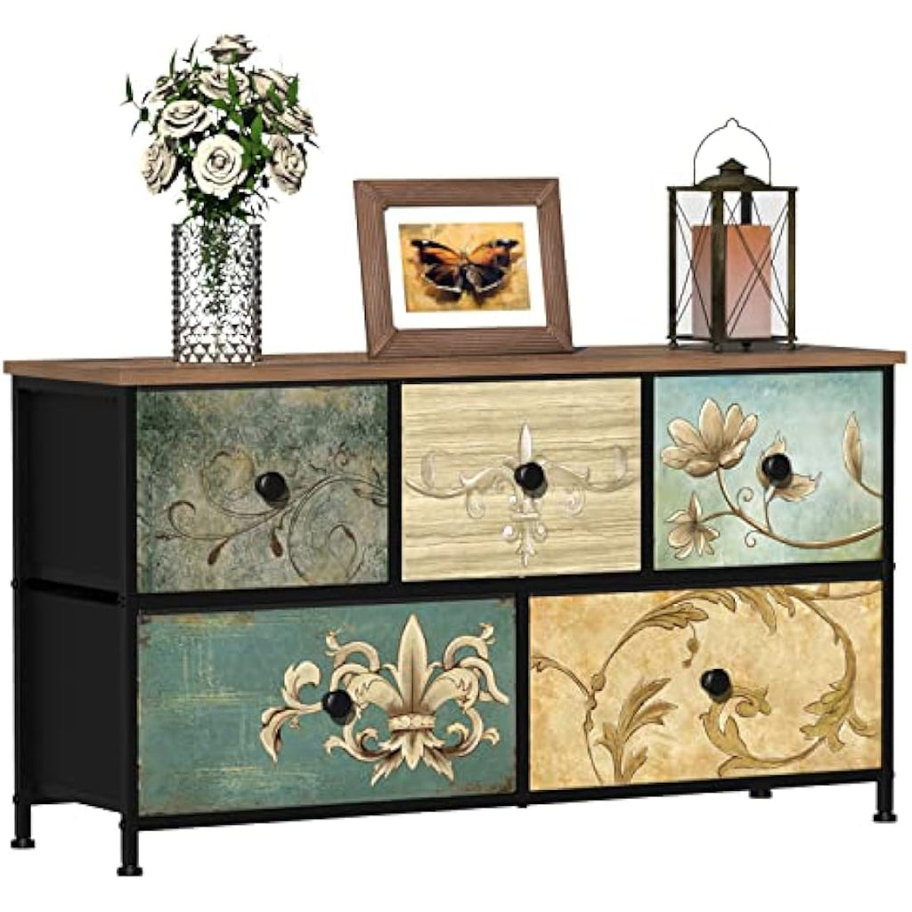 VEDECASA 7-Drawer Retro Fabric Dresser with Wooden Top