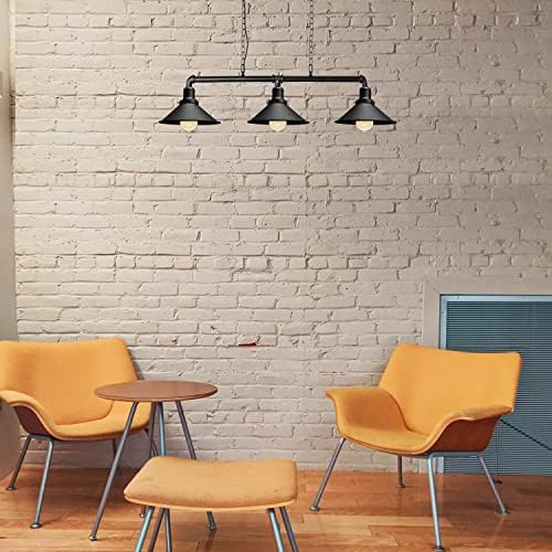 Industrial 3-Way Pipe Pendant Light | Black Metal Cone Shade