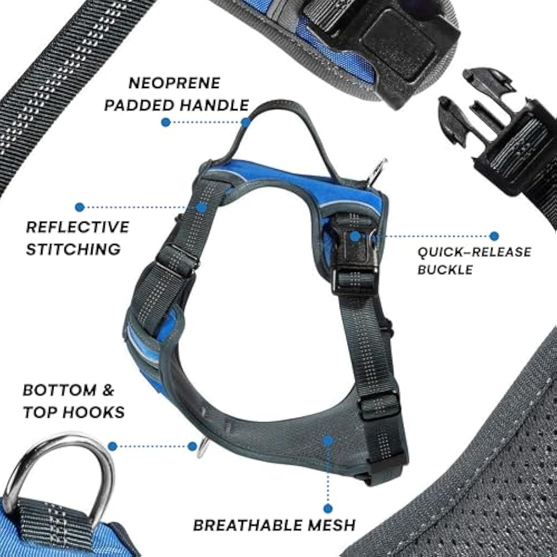 Black Rhino Dog Harness – Reflective Mesh Padded Vest for Large Breeds
