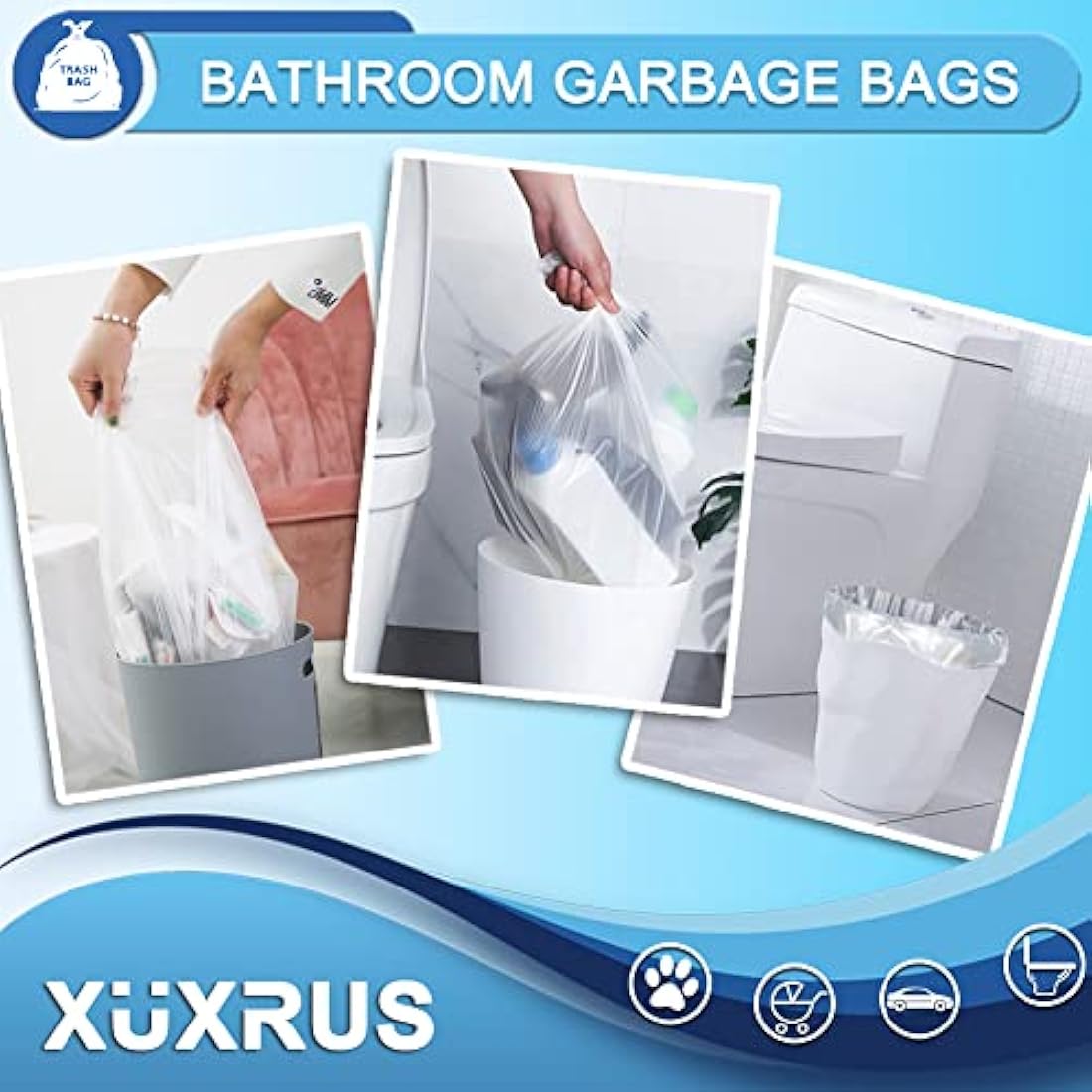 XUXRUS 10L Bin Liners | 120 Count Leakproof Small Rubbish Bags - White