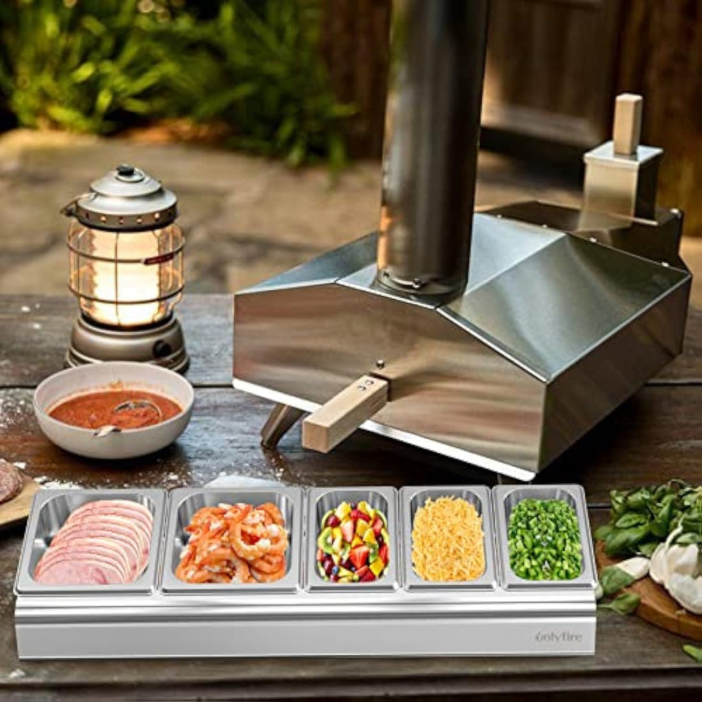 Onlyfire Pizza Topping Station – 5 Stainless Steel Prep Trays with Lid
