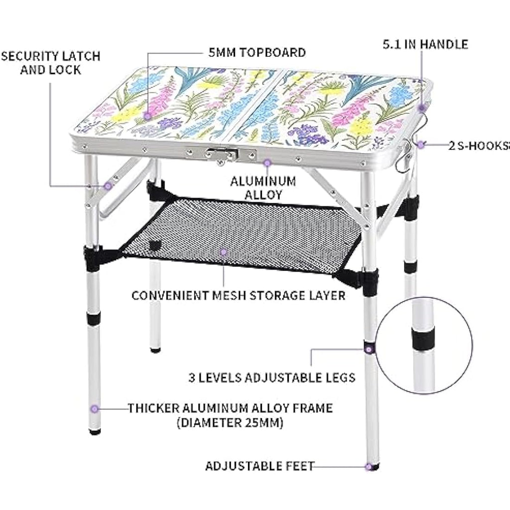 Folding Camping Table | 2ft Portable Floral Picnic Table