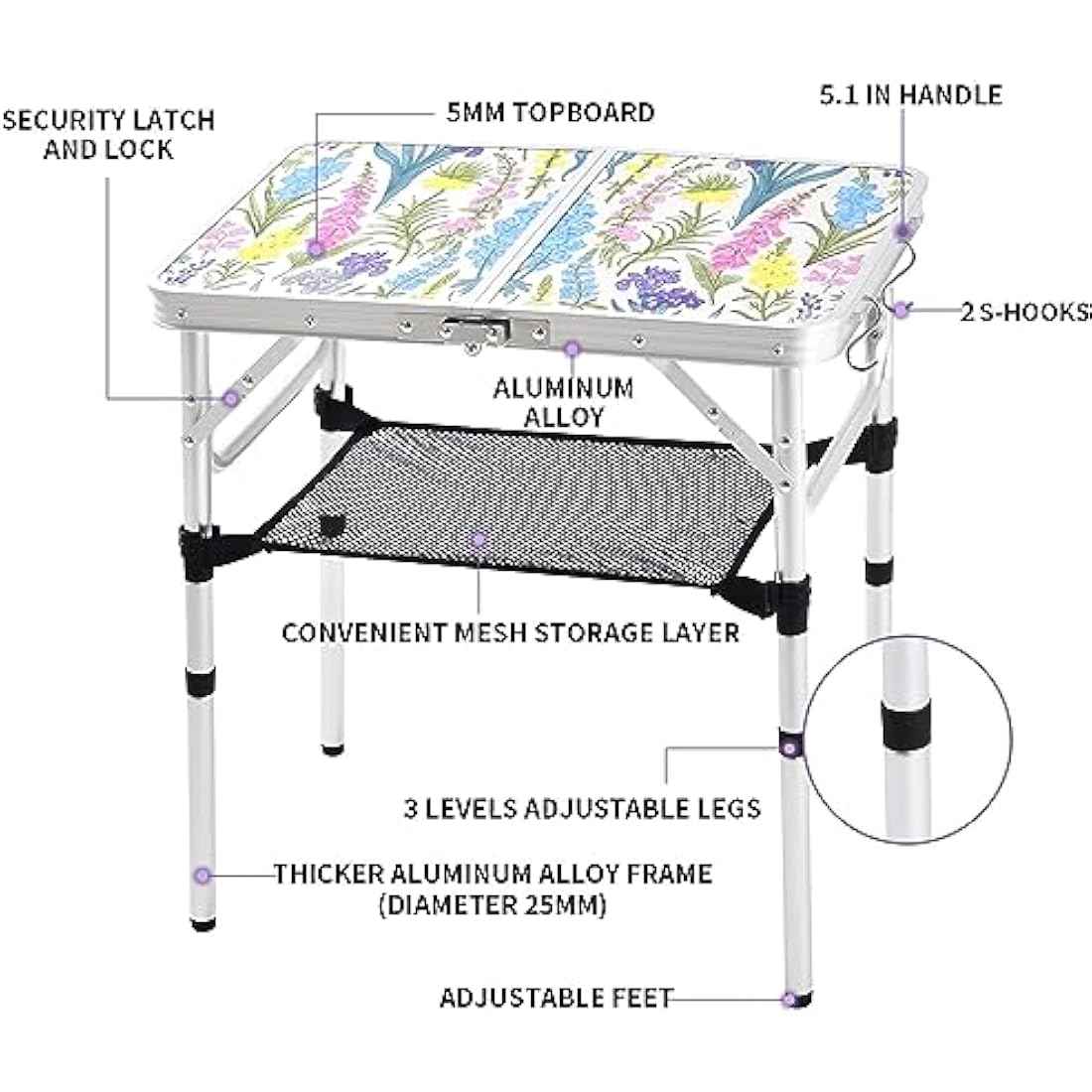 Folding Camping Table | 2ft Portable Floral Picnic Table