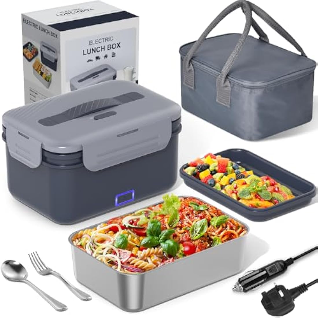 Monteka 100W Electric Lunch Box - 1.8L Heated Food Warmer for Car & Home