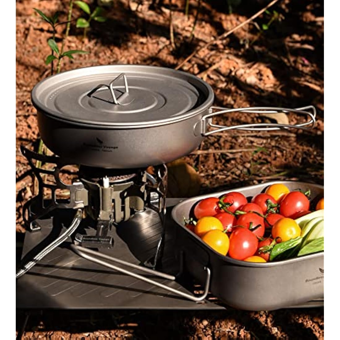 iBasingo 1000ml Titanium Camping Frying Pan with Lid & Folding Handle