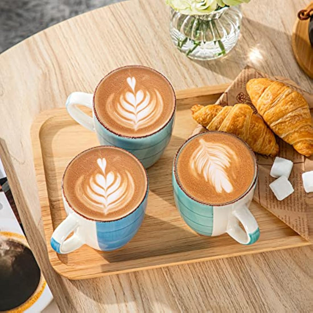vancasso Bonita Stoneware Coffee Mugs Set of 6 – 360ml Blue Cups