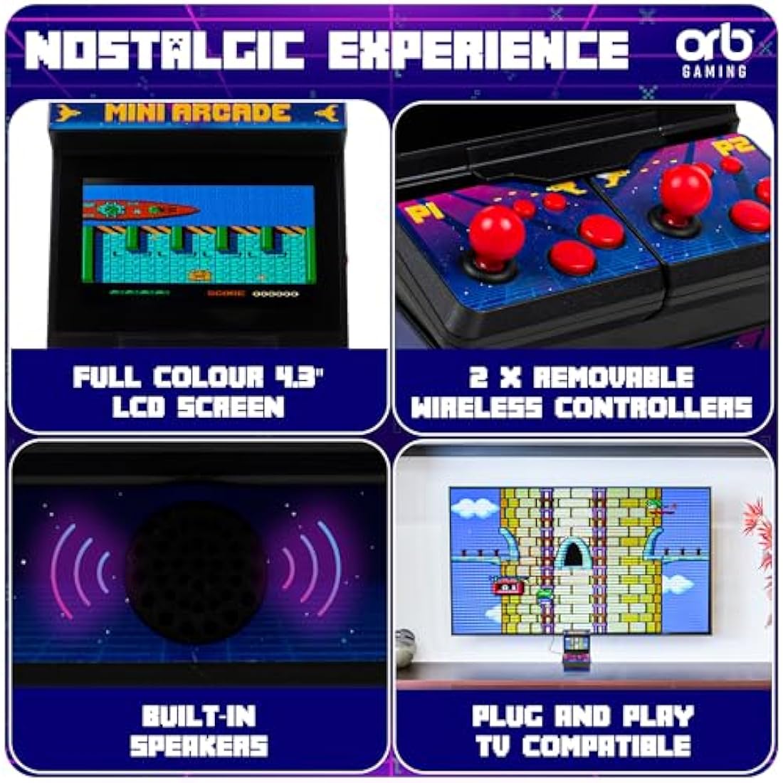 Mini Arcade Machine | 300 8-Bit Retro Games & 2 Wireless Joysticks