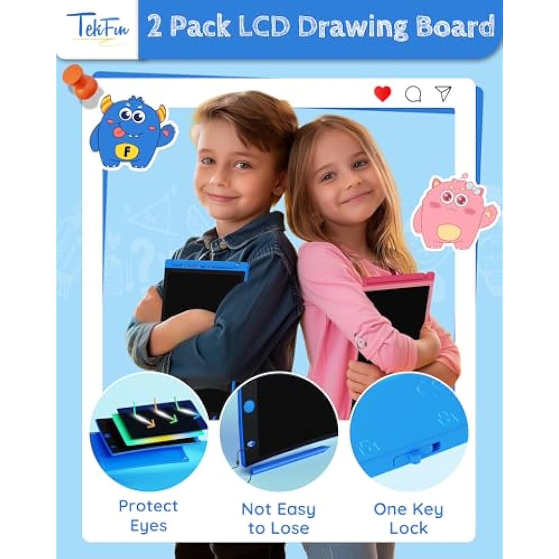 TEKFUN 8.5" LCD Writing Tablet 2-Pack | Colorful Drawing Board for Kids