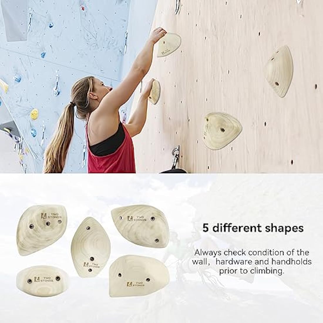 Two Stones Wooden Rock Climbing Holds Set with Mounting Hardware
