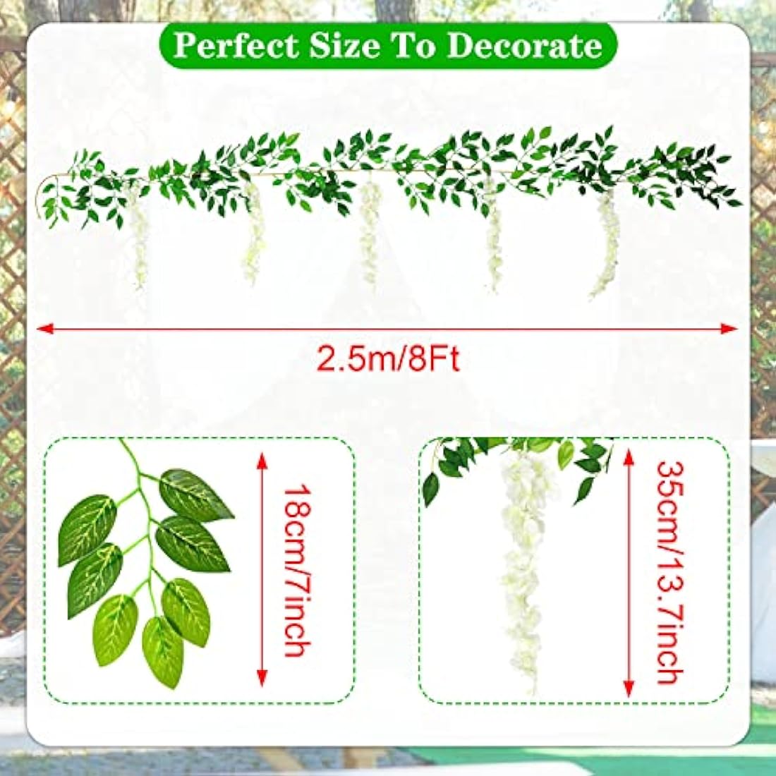 MOTONG 4Pcs White Artificial Wisteria Vines | 8ft Silk Flower Garlands
