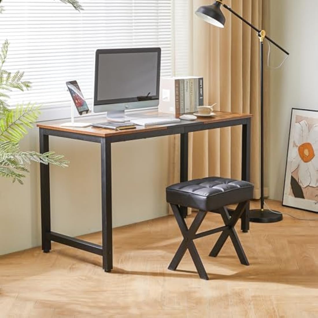 IBUYKE PU Leather Makeup Stool – Modern Vanity Ottoman with X-Legs