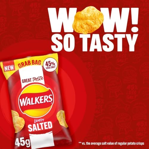 Walkers Less Salt Lightly Salted Crisps – 45g Potato Chips (Case of 32)