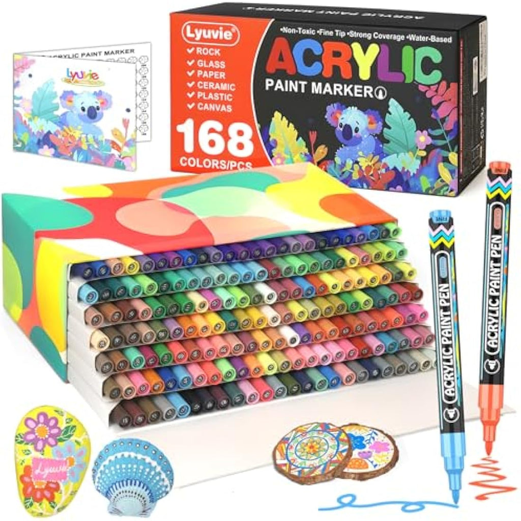 Lyuvie 168 Colors Acrylic Paint Pens | 0.7mm Extra Fine Tip Markers