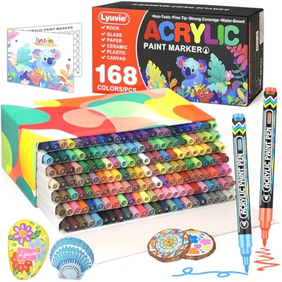 Lyuvie 168 Colors Acrylic Paint Pens | 0.7mm Extra Fine Tip Markers