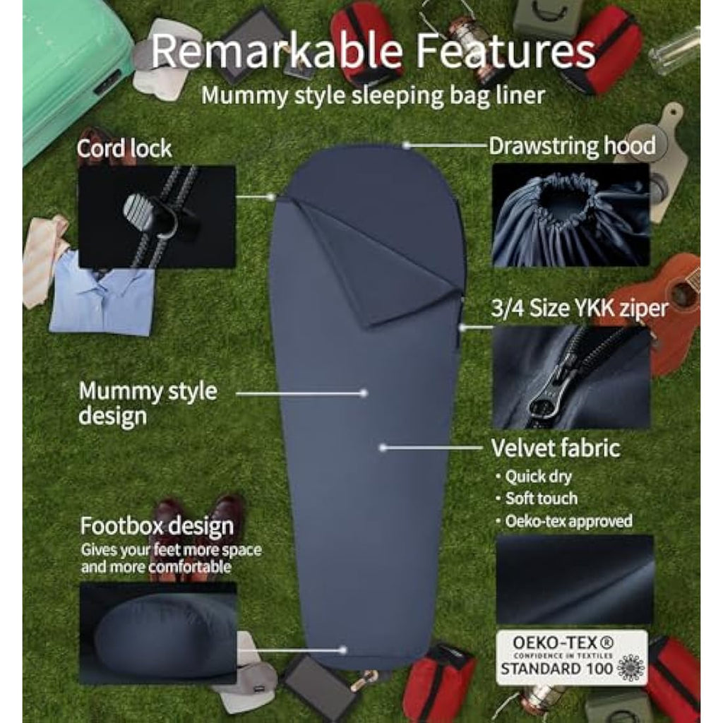 Litume Velvet Sleeping Bag Liner | Anti-Static Mummy Fleece Sleep Sack