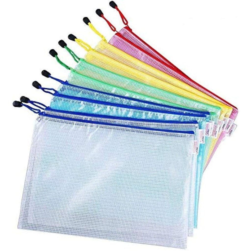 Vicloon A4 Plastic Wallets – 10 Pcs Mesh Zip Document Bags for Office