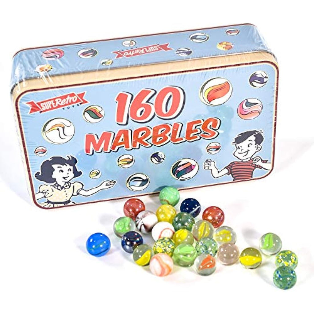 KandyToys SupeRetro 160 Piece Glass Marbles in Vintage Storage Tin