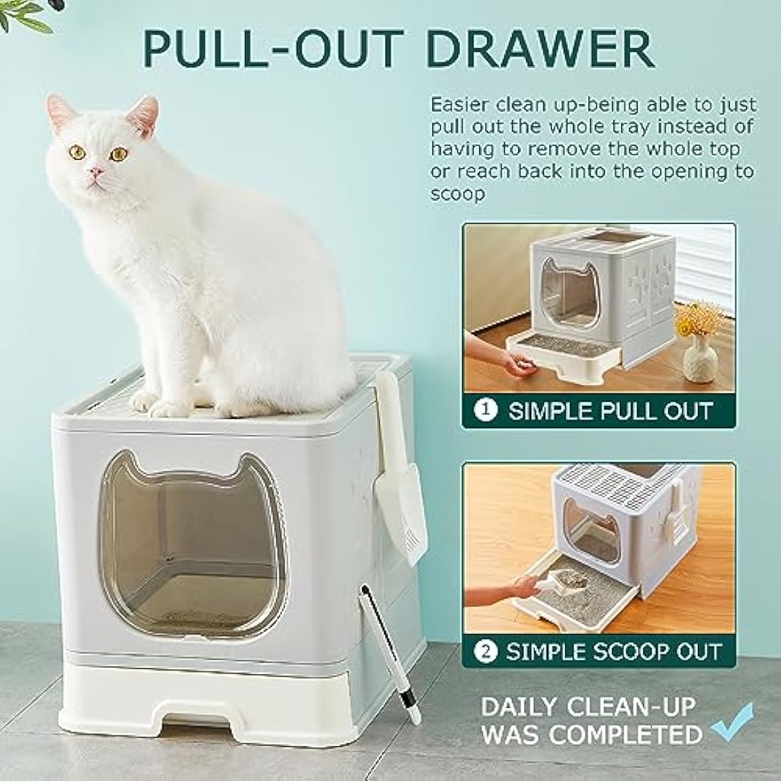 Pawsayes Foldable Cat Litter Box with Lid | Top Entry Tray for Kittens