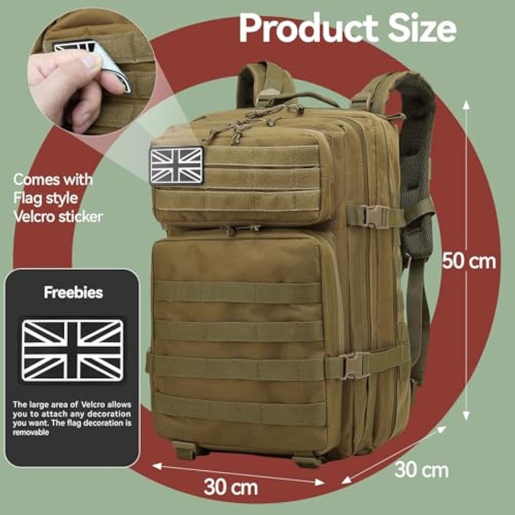 Delgeo 45L Military Tactical Backpack | Waterproof Molle Assault Pack