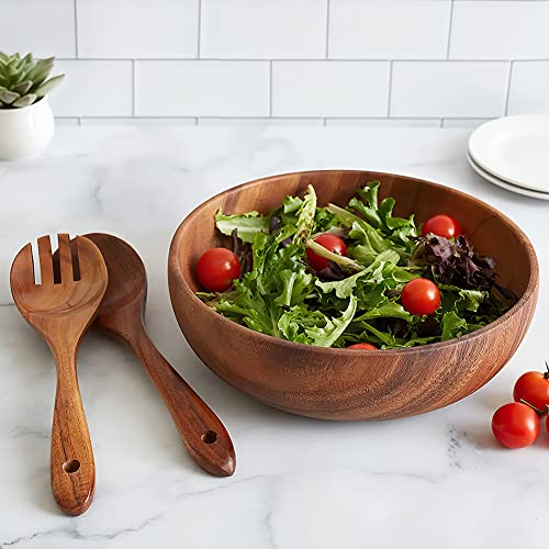 AOOSY Acacia Wooden Salad Bowl Set – 9.5 Inch Serving Bowl with Servers