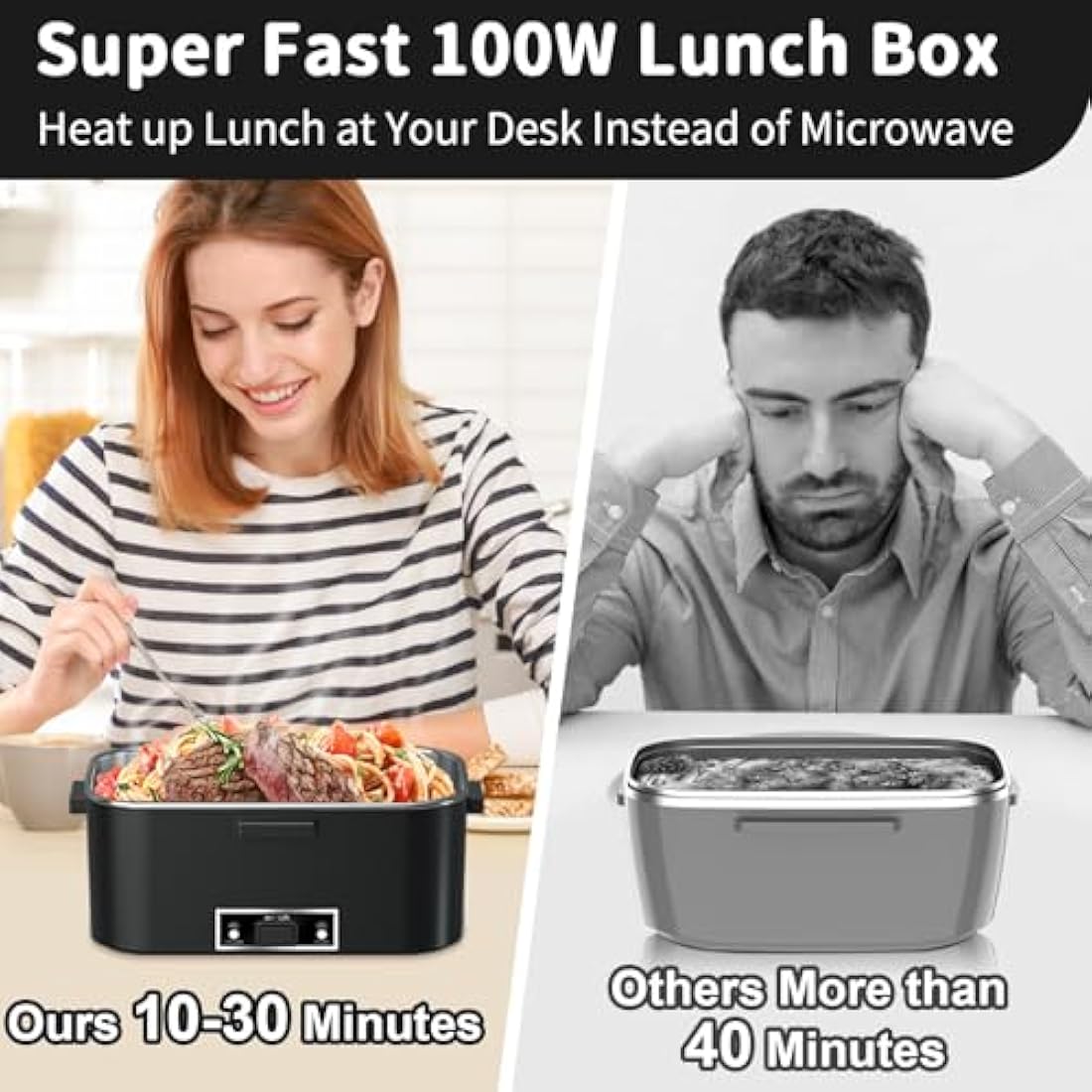 SOOOEC 100W Electric Heated Lunch Box - 1.8L Fast Food Warmer for Car & Office