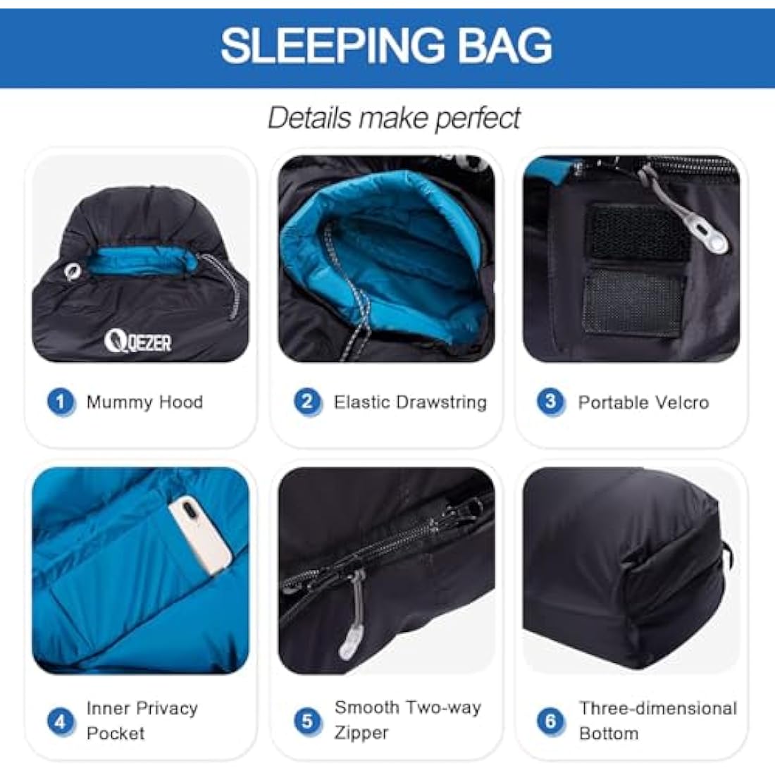 QEZER 4-Season Down Sleeping Bag | 620FP Duck Down Mummy Bag