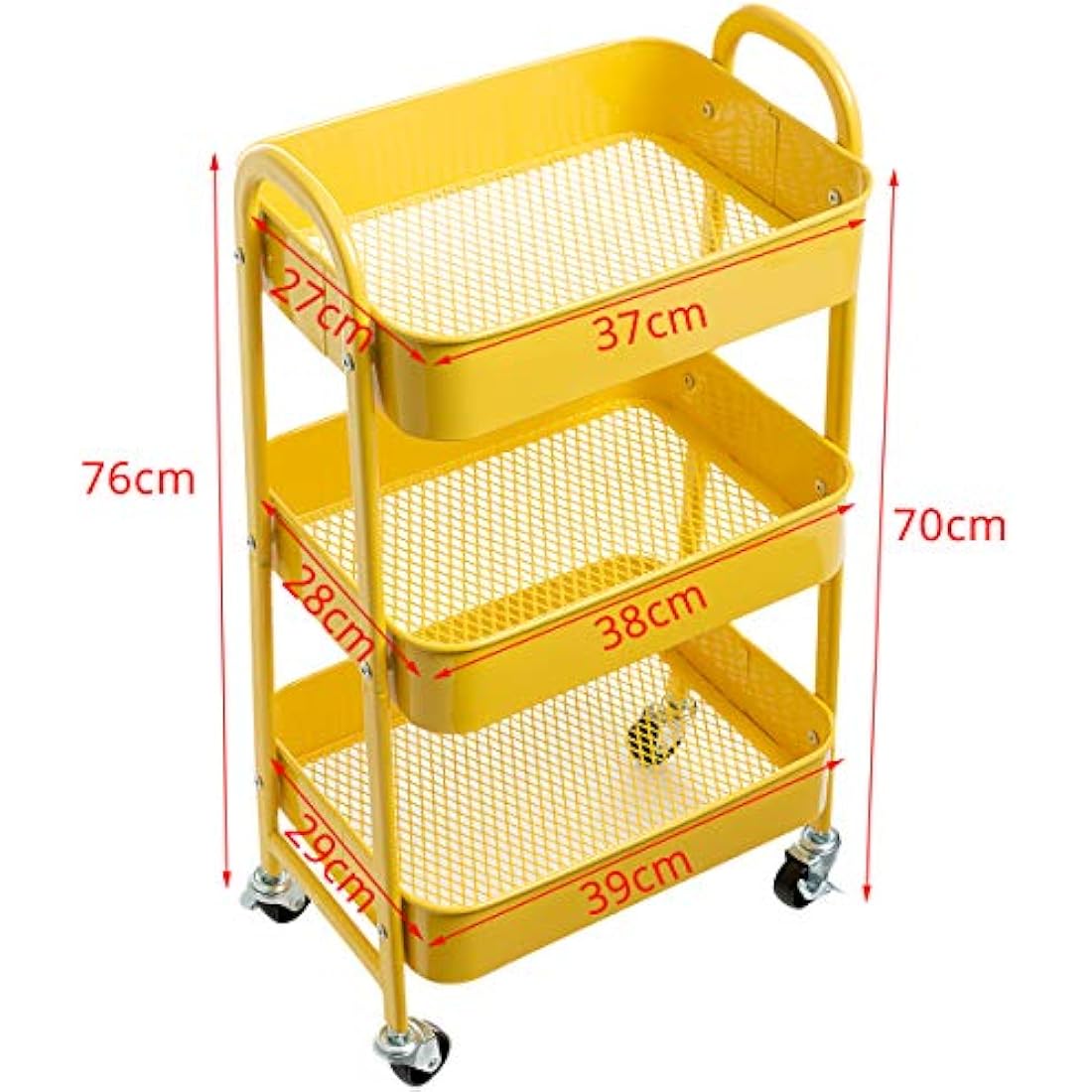 DOEWORKS 3-Tier Metal Rolling Utility Cart – Slim Storage Trolley, Yellow