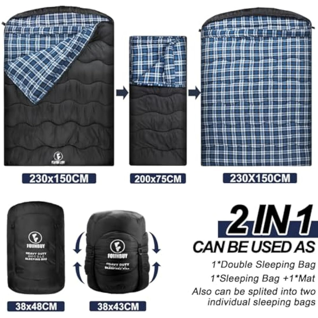 FORINBUY Double Sleeping Bag – Queen Size Winter Flannel 2 Person Bag