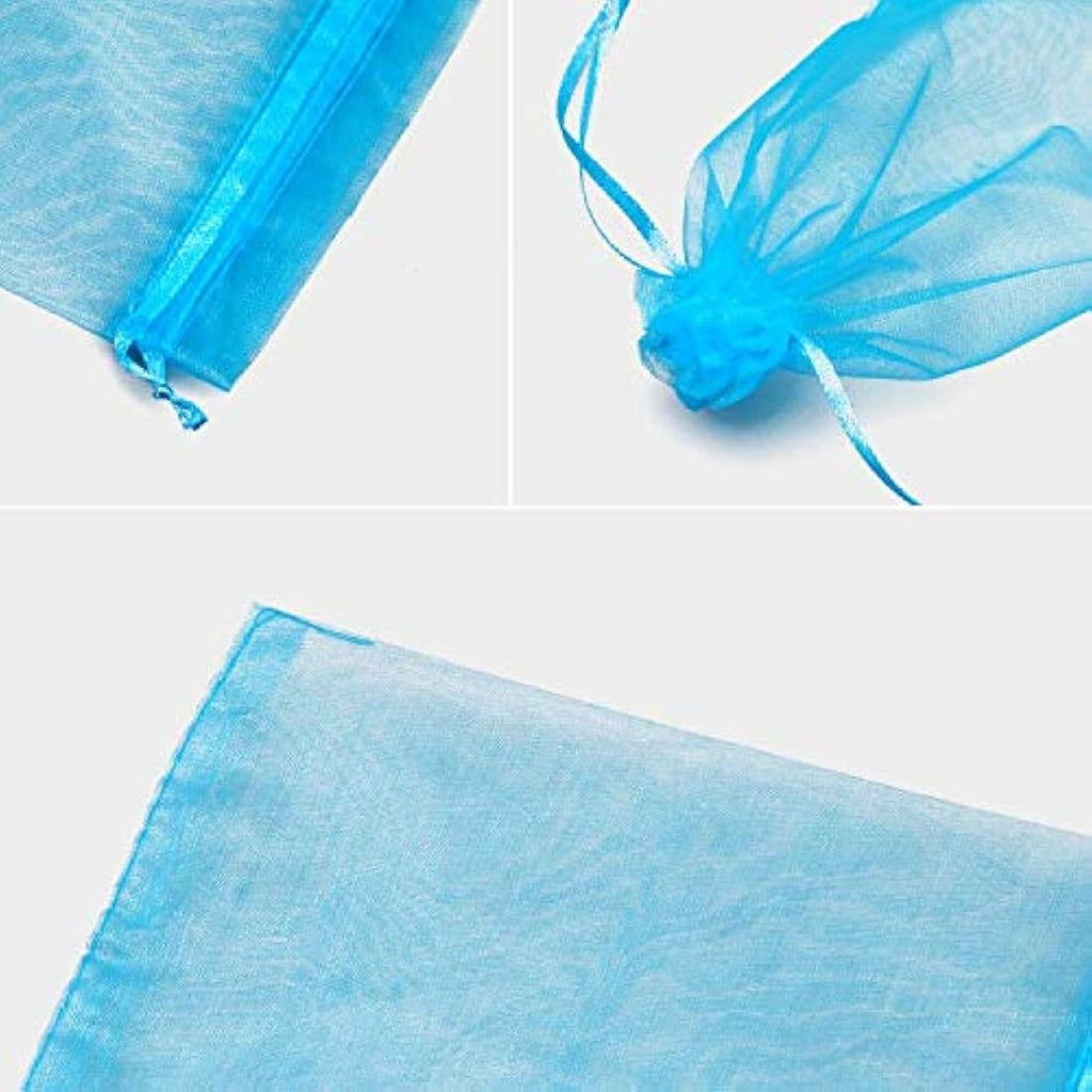 G2PLUS Lake Blue Organza Gift Bags | 100 PCS Mesh Jewelry Pouches