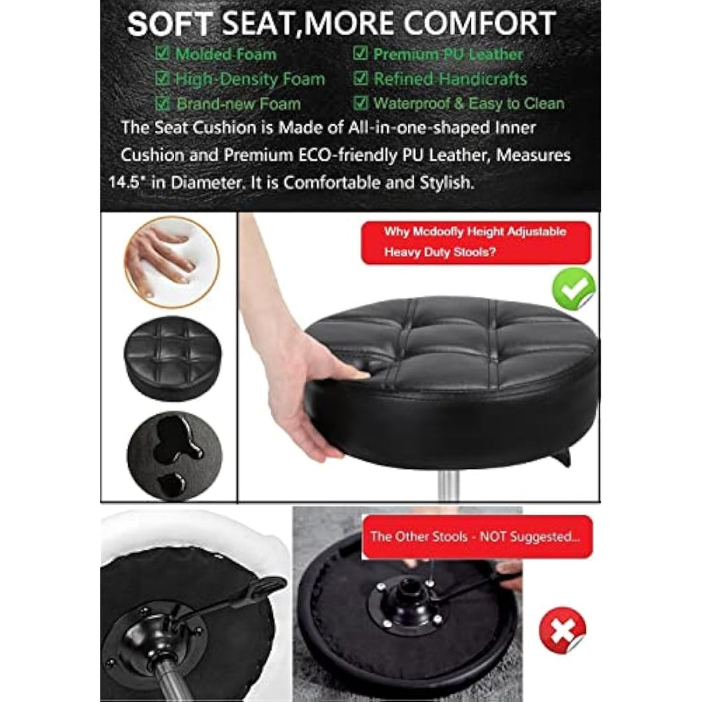 McDooFly Heavy Duty Rolling Stool – Adjustable Swivel Salon Chair with Wheels