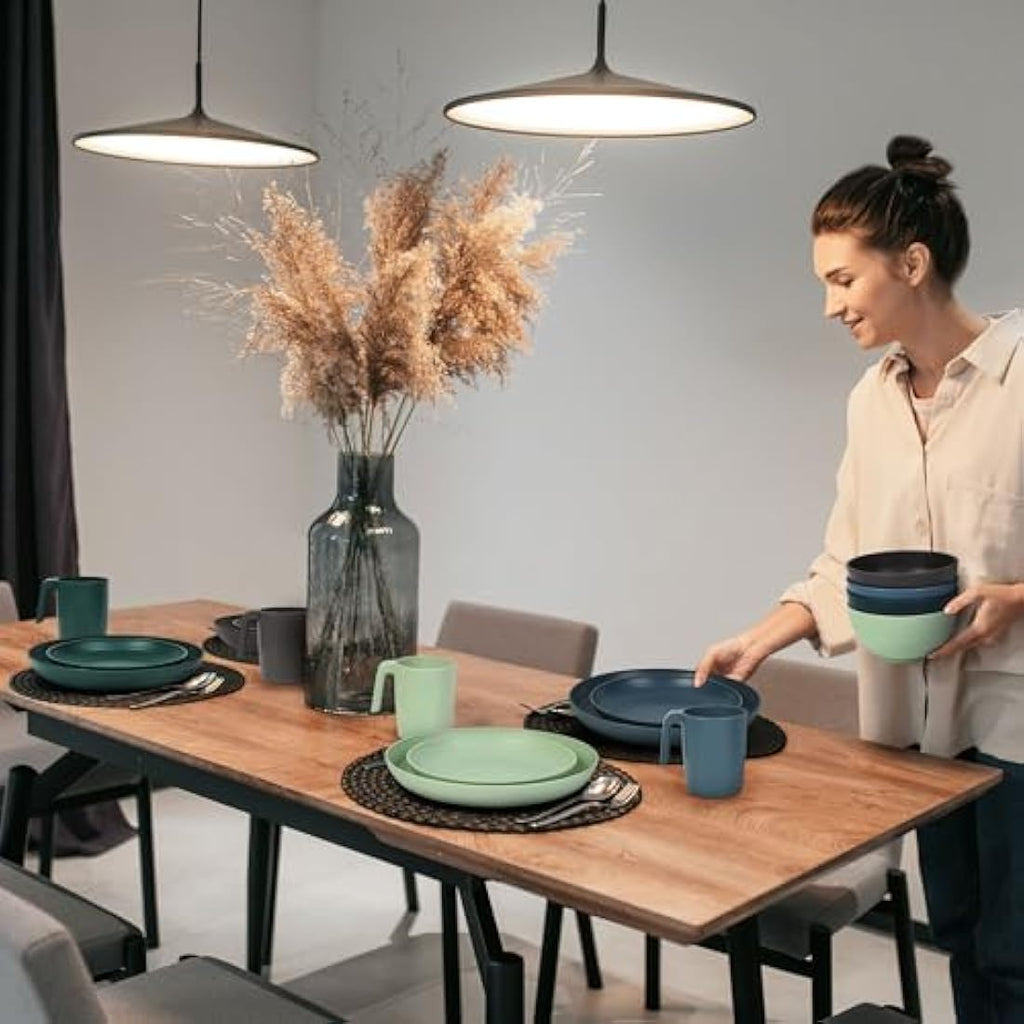 Greentainer Unbreakable Plastic Dinnerware Set | 16-Piece Microwave Safe