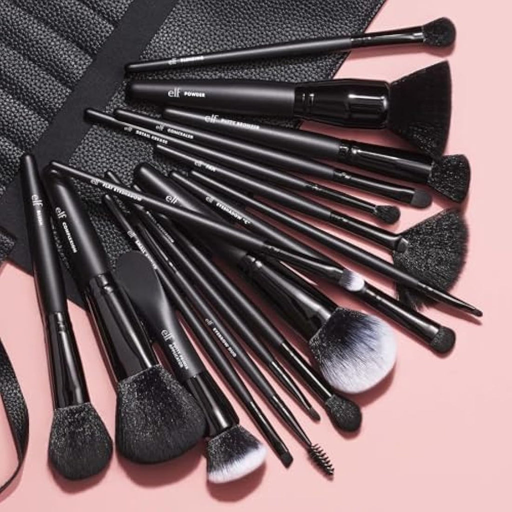 e.l.f. Ultimate Makeup Brush Set | 17-Piece Vegan Travel Kit with Roll