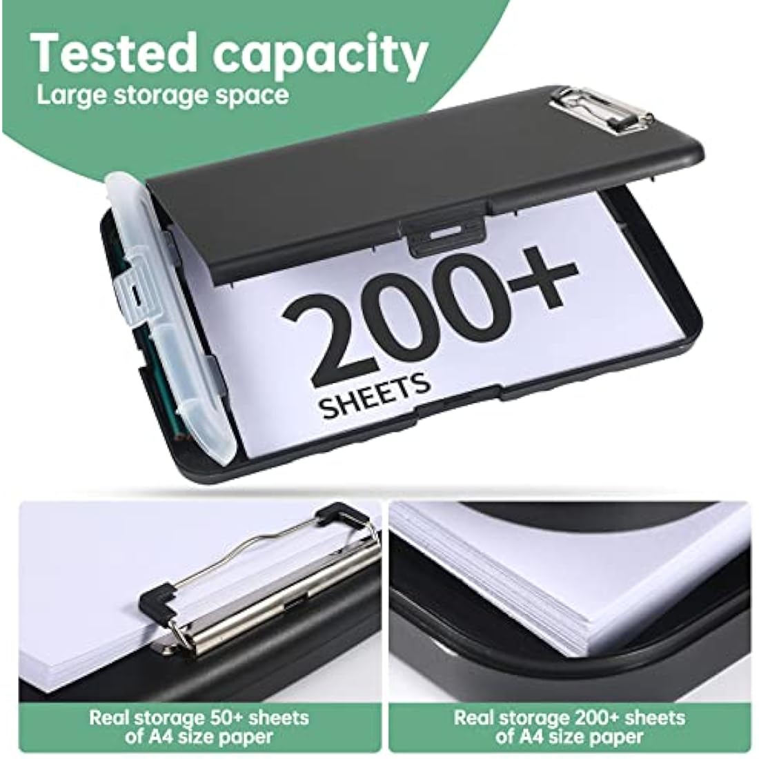 DMFLY Storage Clipboard – Heavy Duty A4 Case with Pen Holder, 200 Sheet Cap