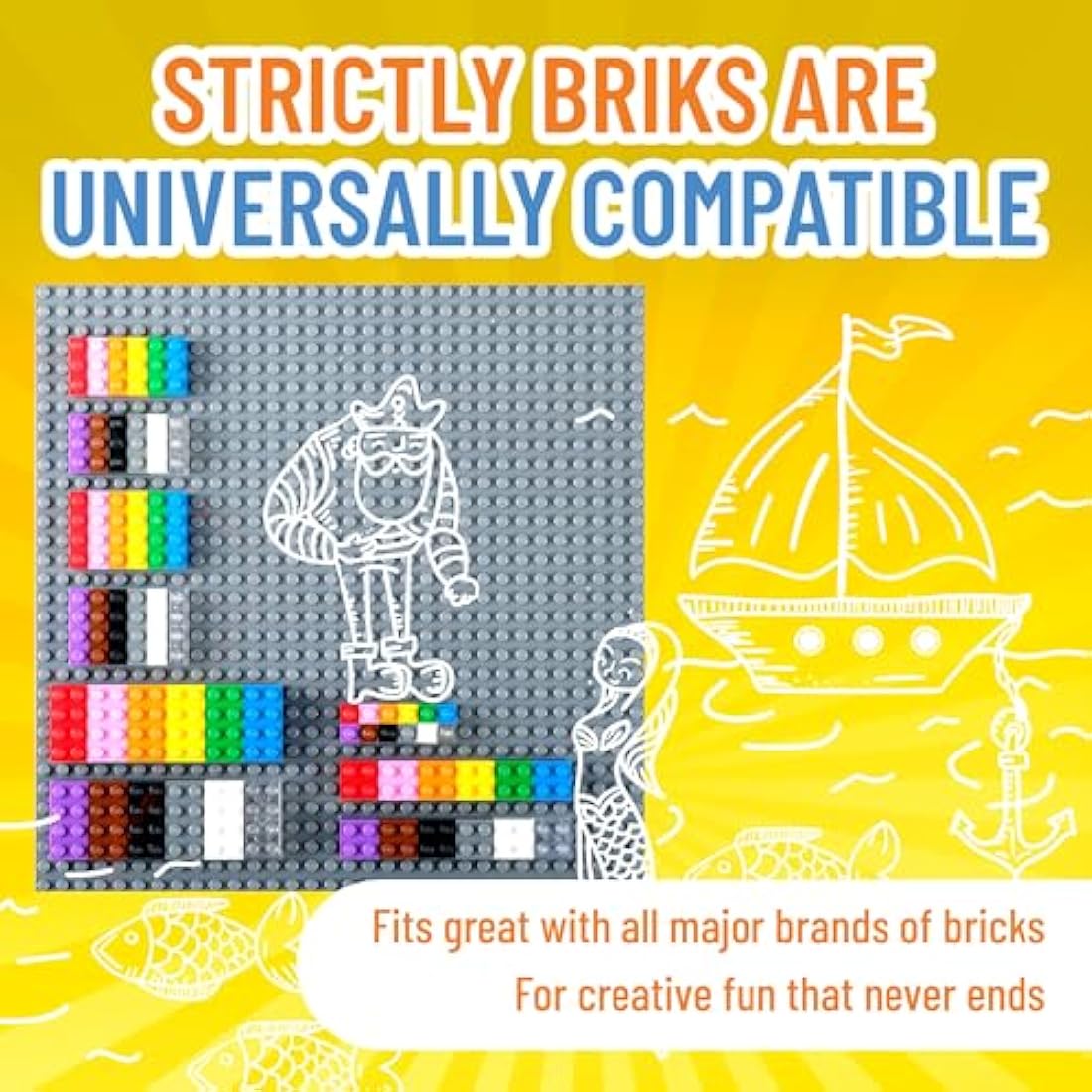 Strictly Briks 336 Piece Building Block Set with Baseplate – 12 Colors