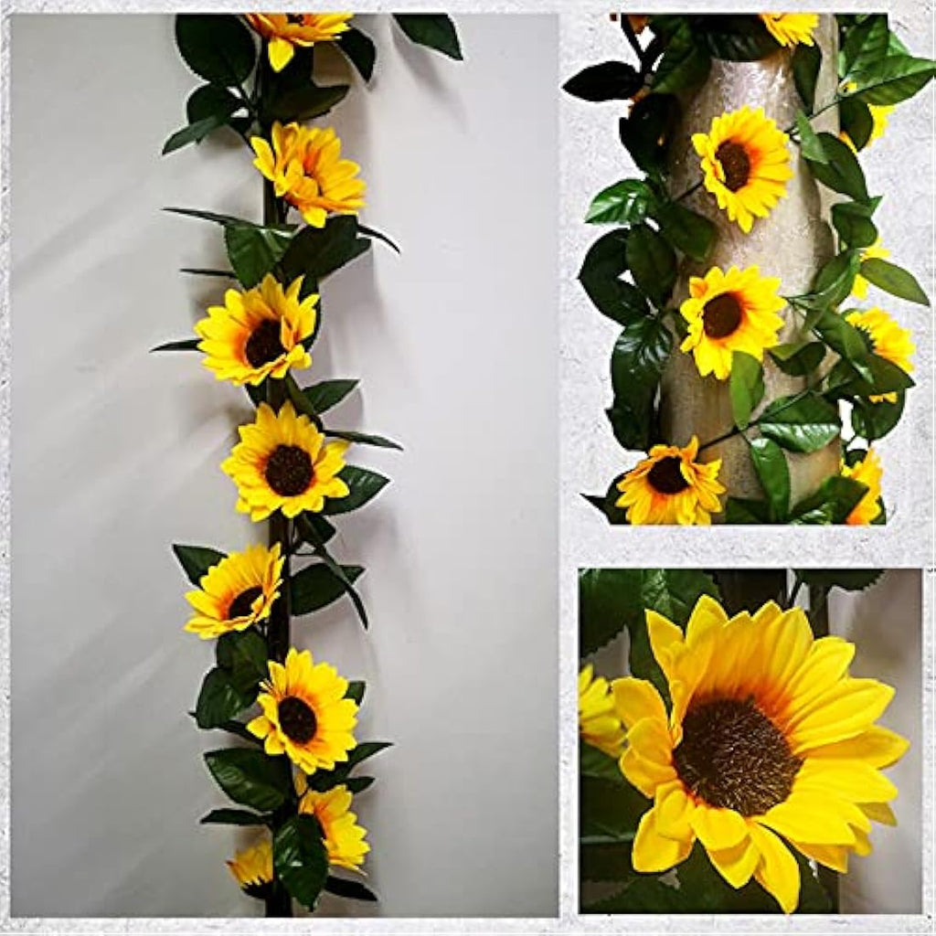2 Pack Artificial Sunflower Garlands | Silk Floral Vine Decor