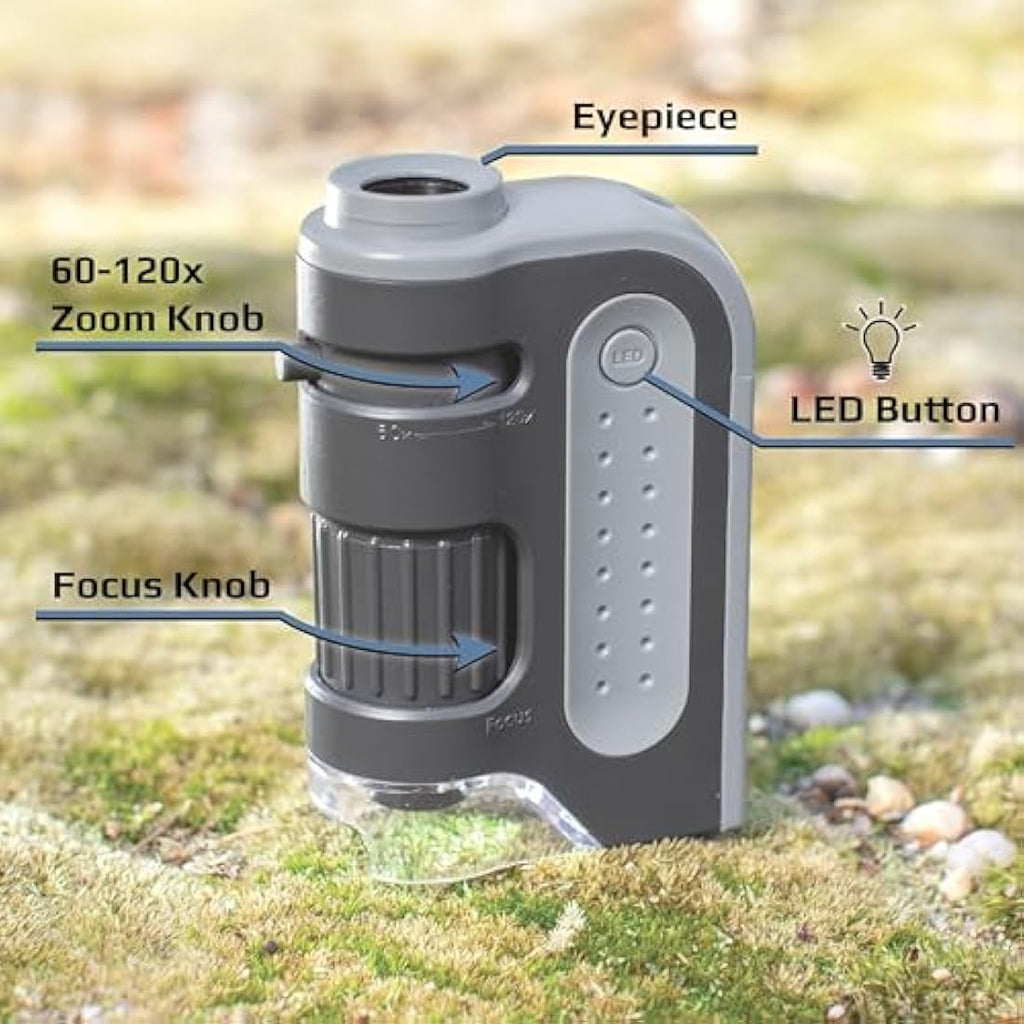 Carson MicroBrite Plus 60-120x LED Pocket Microscope - Grey STEM Toy