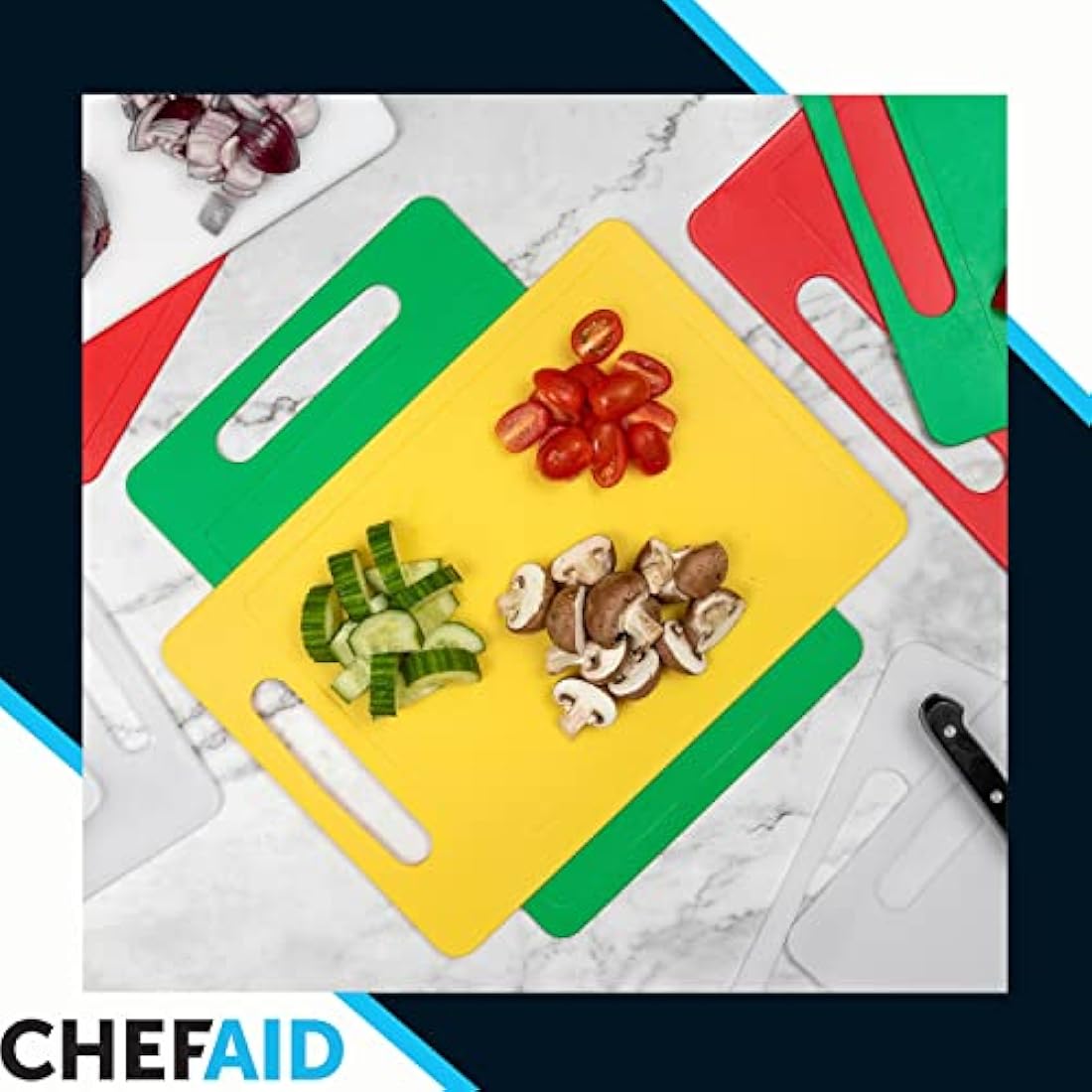 Chef Aid Colour-Coded Chopping Board Set | Non-Slip Cutting Boards, 4 Pack