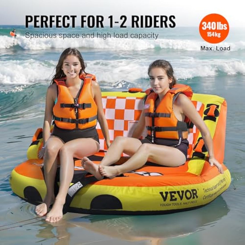 VEVOR 1-2 Person Towable Tube for Boating | Inflatable Deck Seat Tube