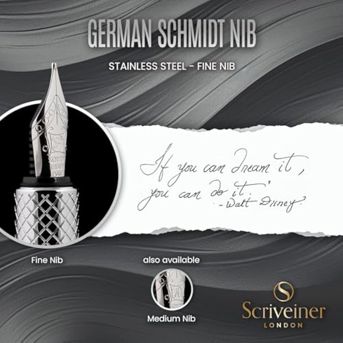 Scriveiner Silver Chrome Fountain Pen | Fine Schmidt Nib Pocket Pen