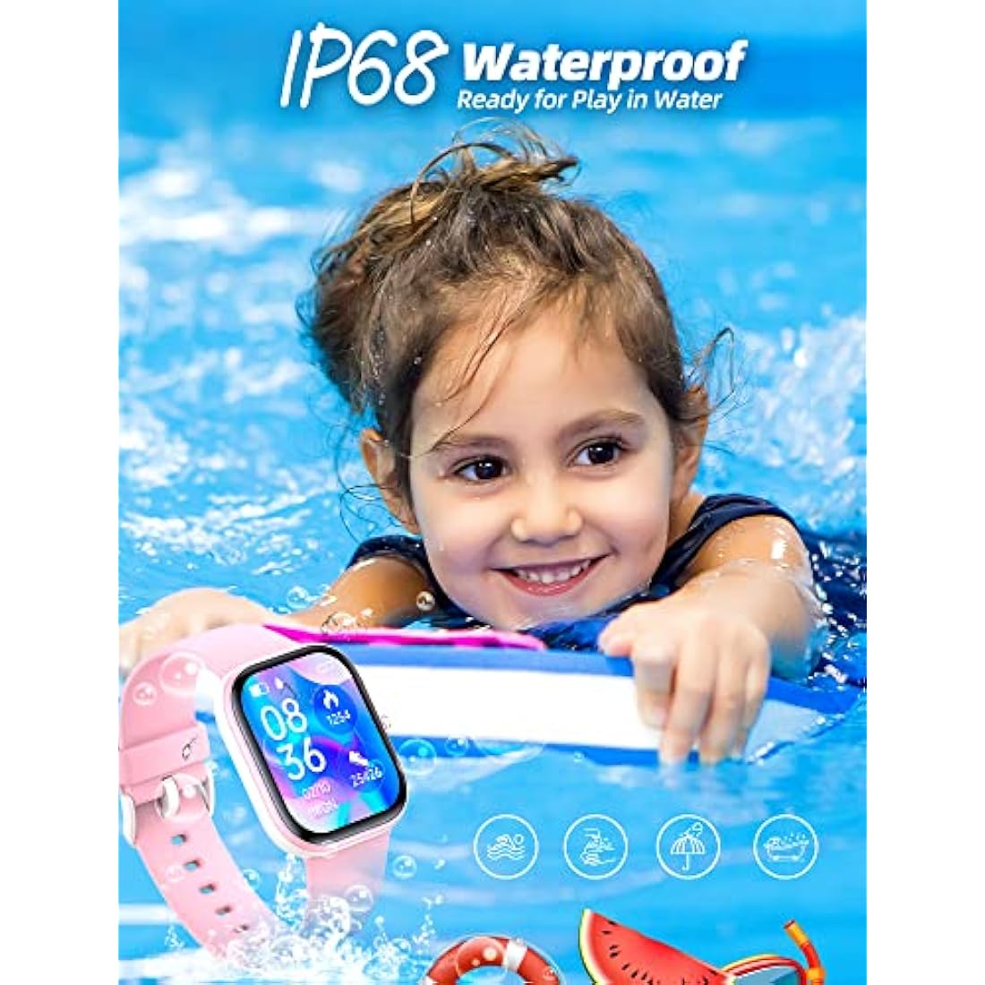 Slothcloud Kids Smart Watch - IP68 Waterproof Fitness Tracker, Pink