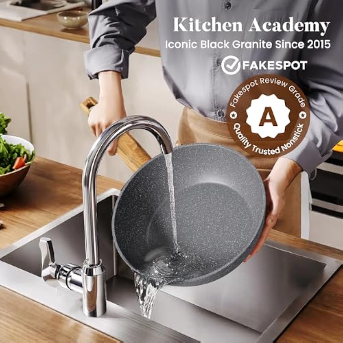 Kitchen Academy 17-Piece Nonstick Induction Cookware Set – Gray Granite