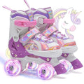 OLYSPM Kids Roller Skates – 4 Sizes Adjustable Quad Skates with LED Wheels