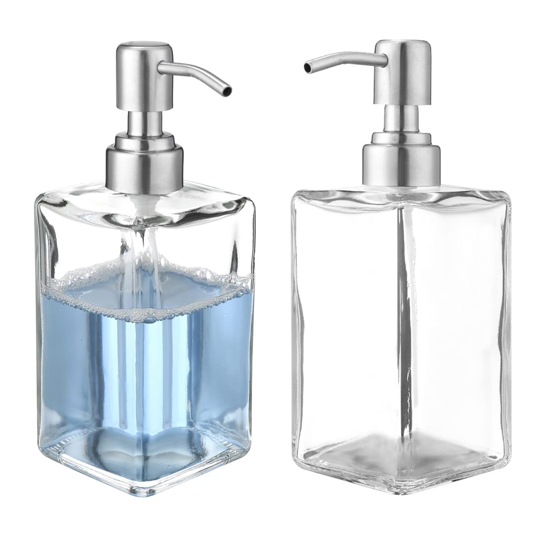 2-Pack Clear Glass Soap Dispenser Set with Stainless Pump